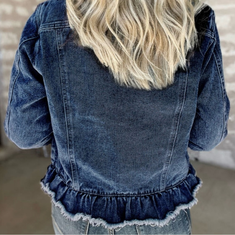 LAST ONE Ruffled Denim Jacket - Picture 3 of 14
